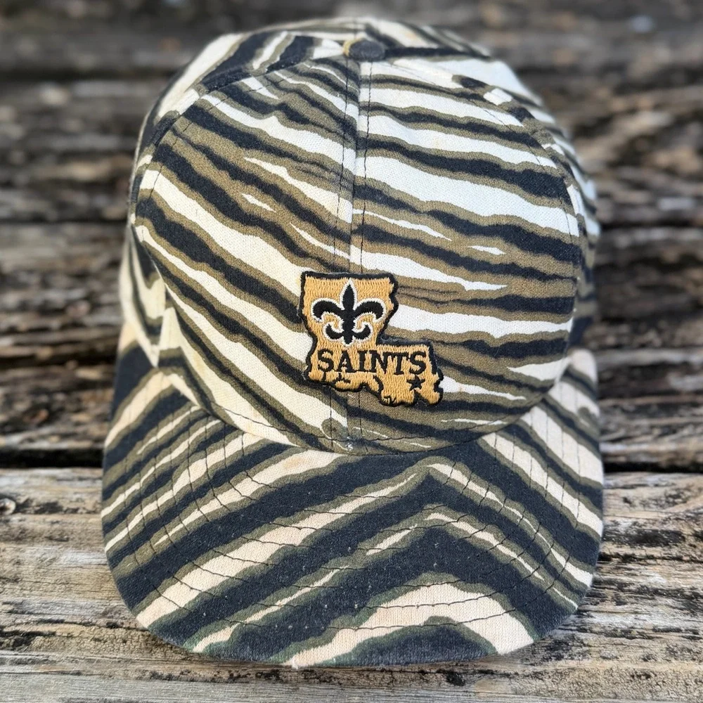 Vintage 90’s New Orleans Saints ZUBAZ AJD All Over Zebra Print Snapback Cap M7